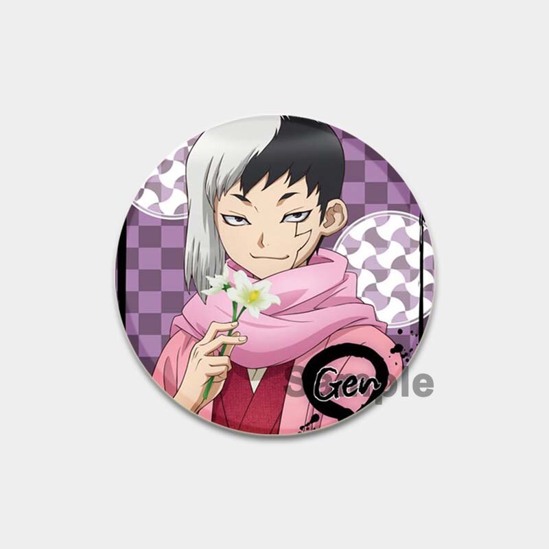 Dr. Stone Cute Enamel Pin Badges Manga Lapel Pins for Backpacks 58mm Round Anime Brooches on Clothes Jewelry Accessories Gifts