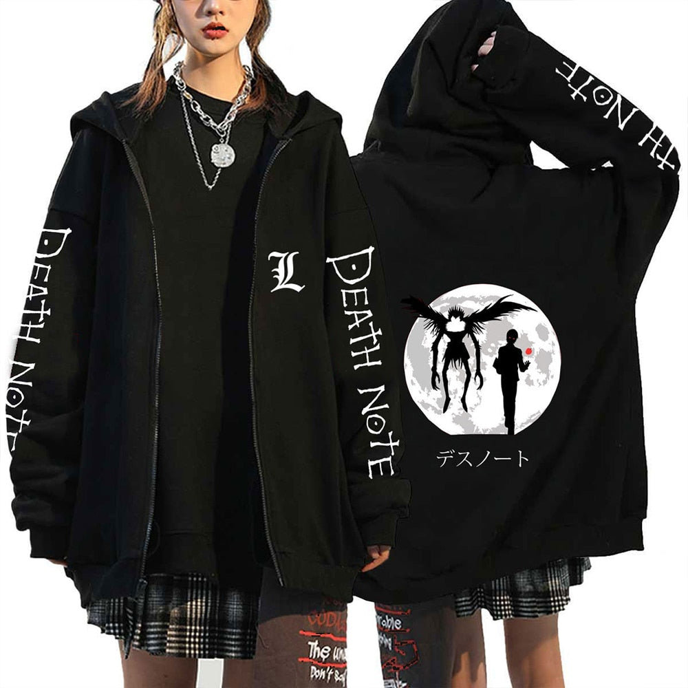 Anime Death Note Print Hoodies Japanese Anime Men&#39;s Zipper Jacket Harajuku Streetwear Zip Up Sweatshirts Oversized Y2K Coats