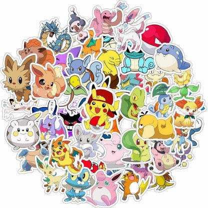 50/100PCS Pokemon Stickers Kids Stickers for Laptop Cute Anime Children's Pack Waterproof Cool Funny Suitcase Skateboard Classic