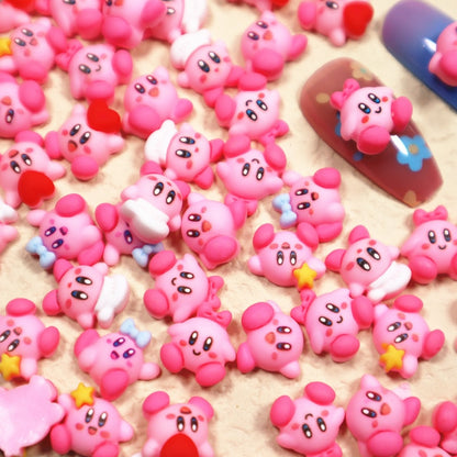 Pink Star Kirby Nail Charms Rhinestone Decoration Kawaii Cartoon Nail Jewelry Gems for Acrylic Nail Accessories