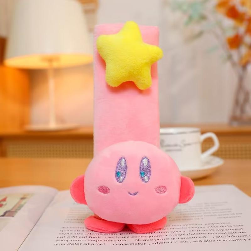 Anime Kirby Plush Car Neck Headrest Pillow Car Accessories Cartoon Kawaii Auto Seat Head Support Neck Protector Seat Belt Covers