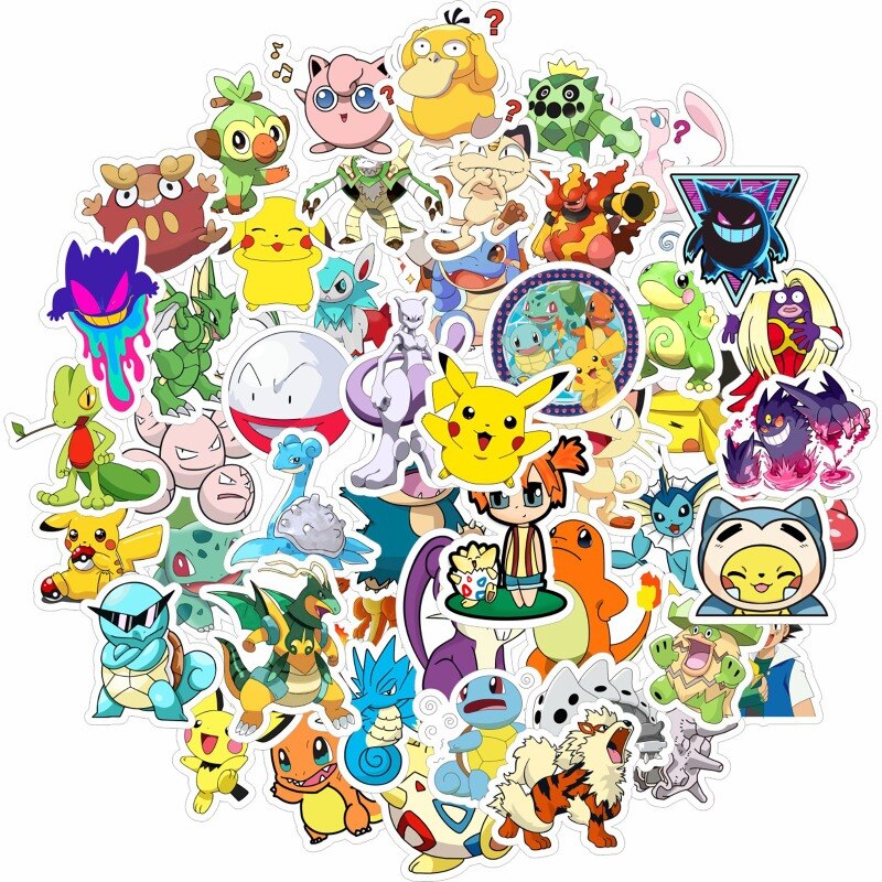 50/100PCS Pokemon Stickers Kids Stickers for Laptop Cute Anime Children's Pack Waterproof Cool Funny Suitcase Skateboard Classic