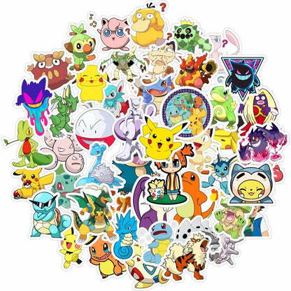 50/100PCS Pokemon Stickers Kids Stickers for Laptop Cute Anime Children's Pack Waterproof Cool Funny Suitcase Skateboard Classic