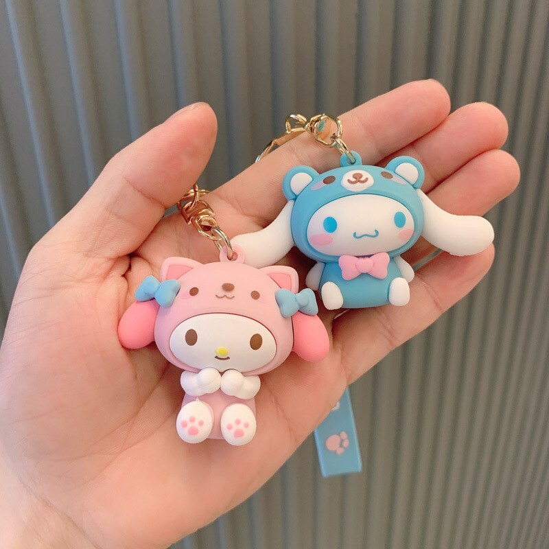 Sanrio Keychain Hello Kitty Kuromi Keyring Doll Cartoon Toys My Melody Backpack Pvc Pendant for Women Bag Accessories Girl Gift