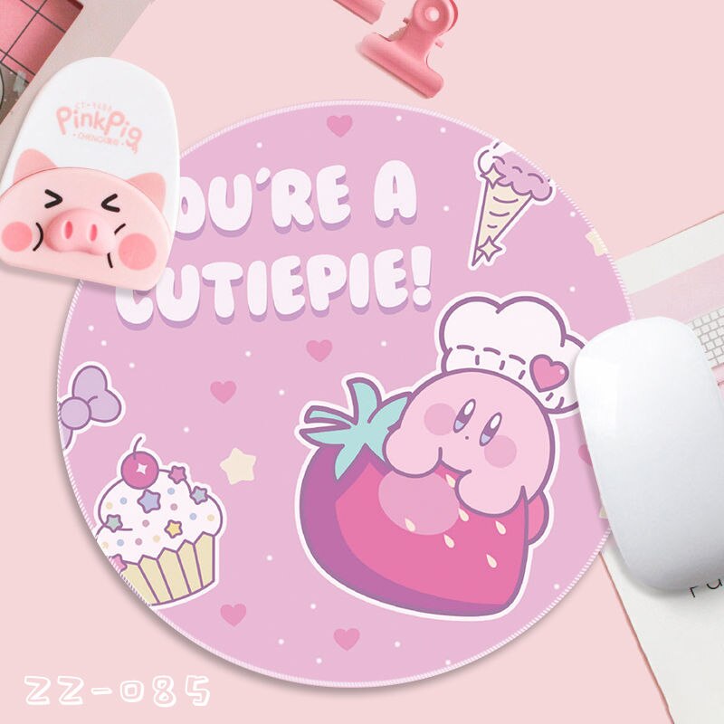 Kirby Kawaii Small Mouse Pad Round Cute Cartoon Dirt Resistant Pink Girl Heart Student Simple Table Pad