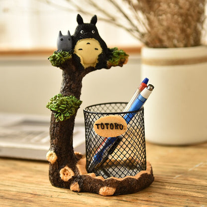 Anime My Neighbor Totoro Resin Craft Desktop Student Pen Holder Metal Iron Bracket Stationery Pen Holder Accessories Gift