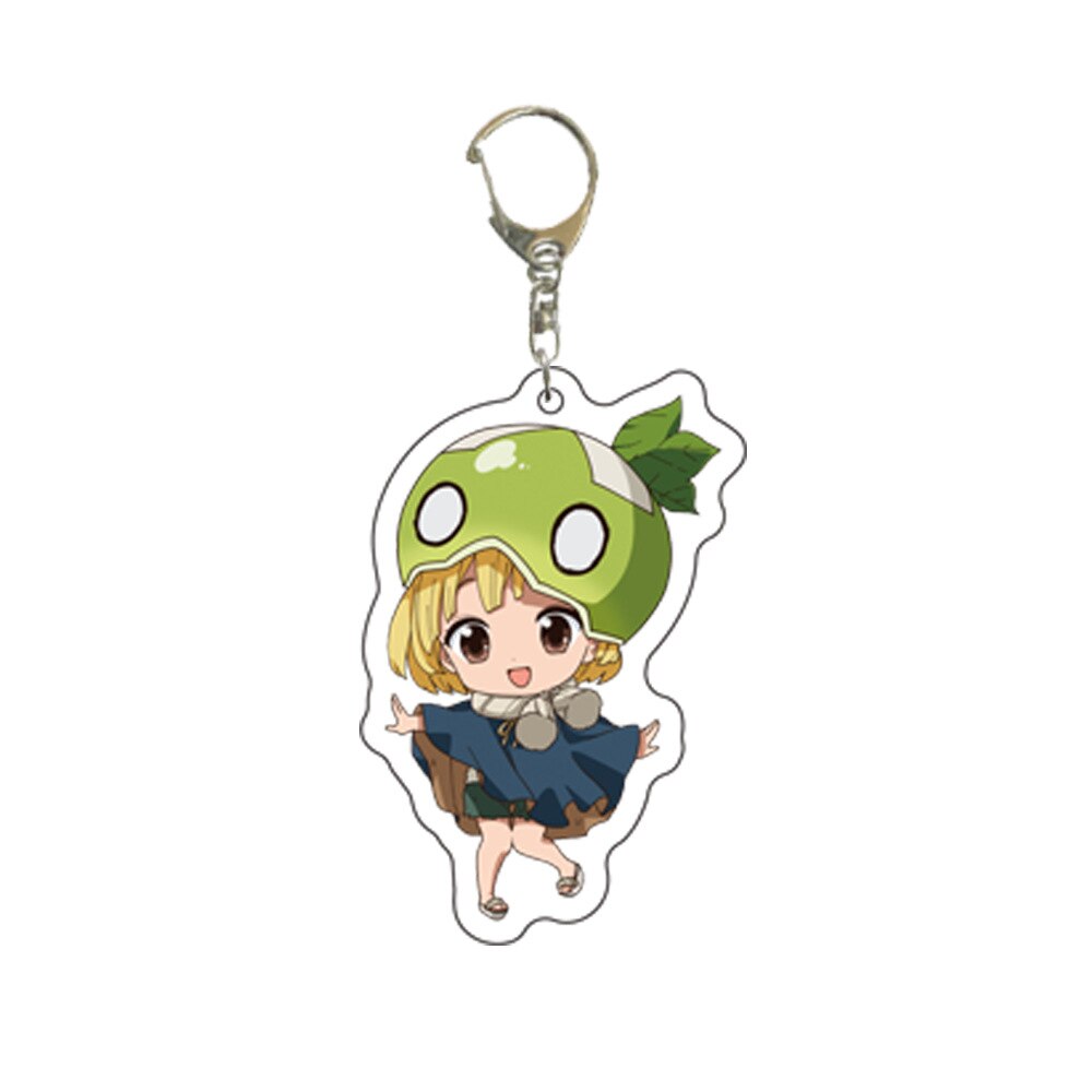 1 Pcs Kawaii Anime Dr. Stone Keychains Figure Senku Ishigami Acrylic Pendant Keyrings for Backpack Bag Toys Children Gifts