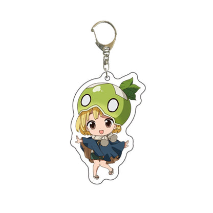 1 Pcs Kawaii Anime Dr. Stone Keychains Figure Senku Ishigami Acrylic Pendant Keyrings for Backpack Bag Toys Children Gifts