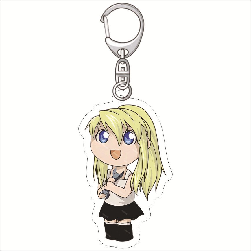 KeyChain Men Fullmetal Alchemist Key Chain Women Acrylic Key Ring Edward Elric Alphonse Pendant Winry Rockbell Party Kids Gift