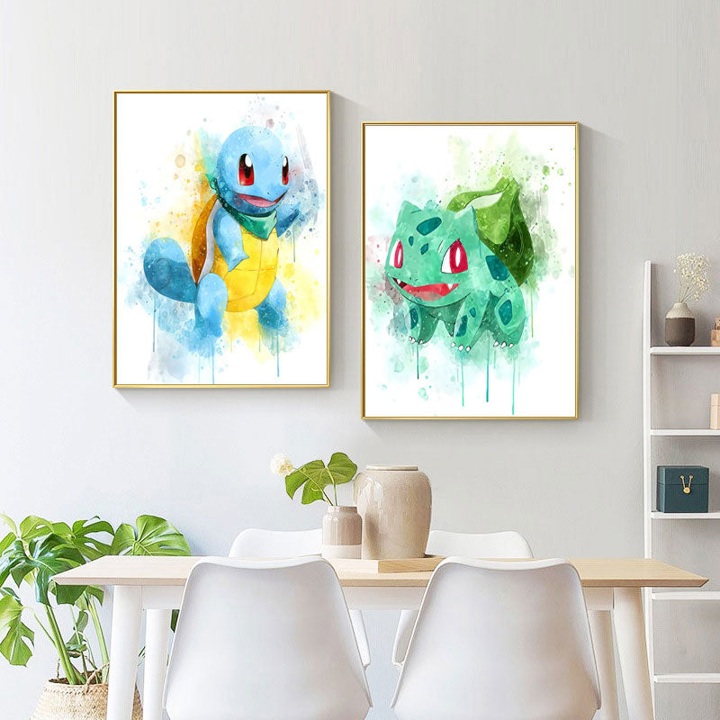 Japan Anime Peripherals Pokemon Pikachu Poster Mural Decoration Cartoon Wall Art Water Colours Canvas Painting Baby Kids Gifts