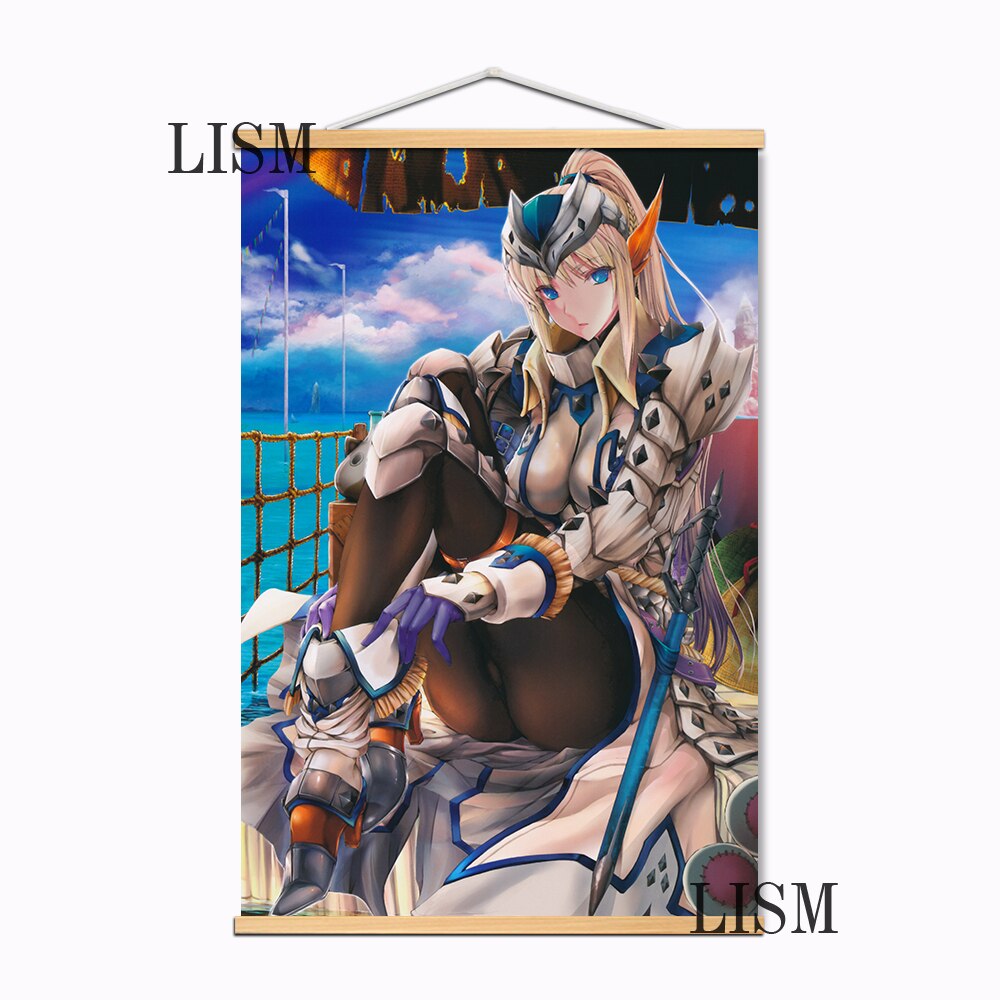 Monster Hunter Anime manga wall Poster solid wood hanging scroll with canvas painting