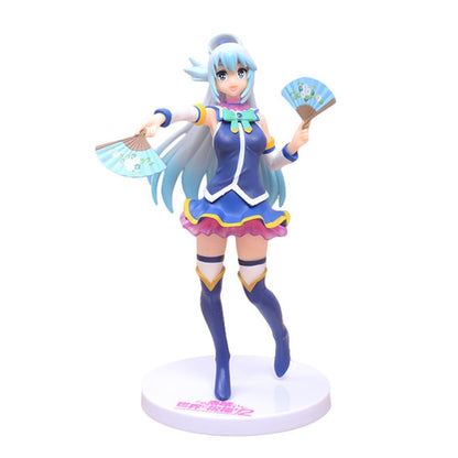 20CM Aqua Anime Konosuba Blessings for a Beautiful World Figure Cute With Fan Girl Standing Megumin Model Toys PVC Collection Gift Doll