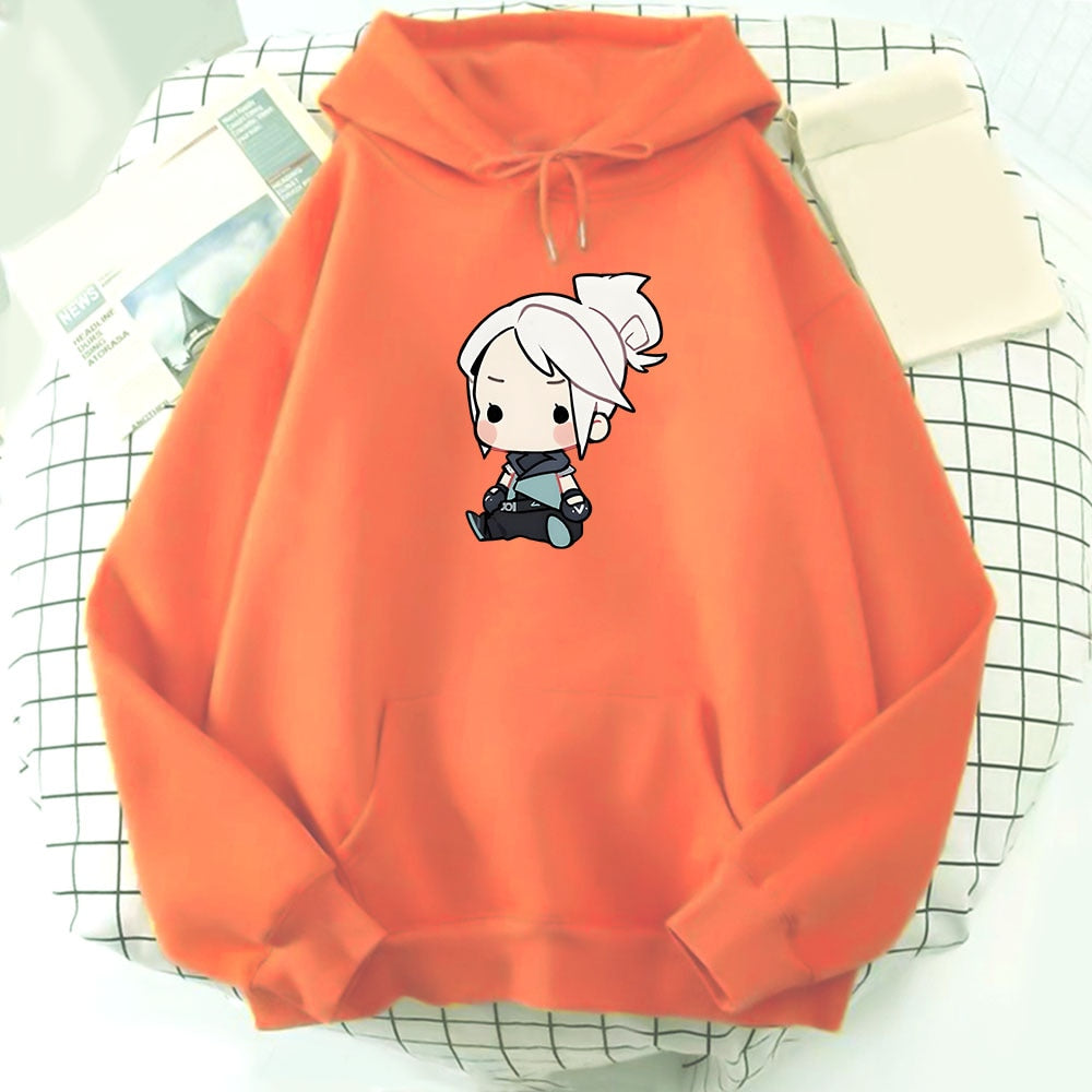 VALORANT Anime Hoodie Jett Streetwear Womens Oversized Sweatshirt Cute Cartoon Print Top Tracksuit Men Unisex Students Pullovers