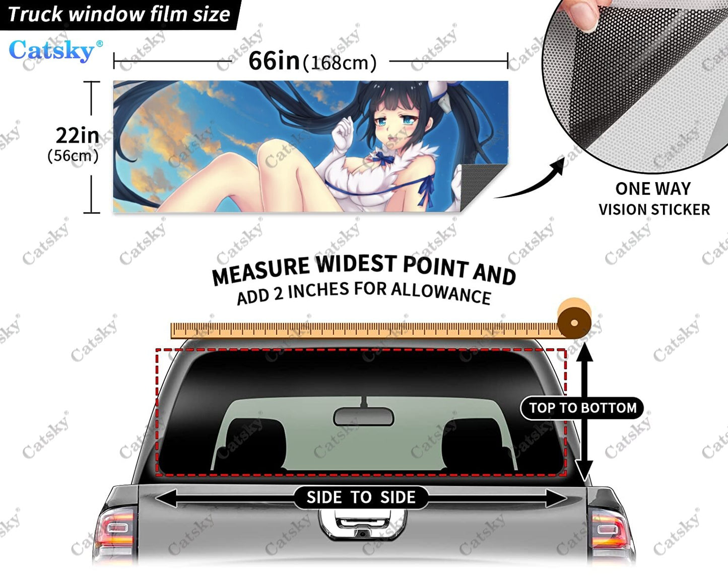 DanMachi Anime Rear Window Decals for Trucks,Pickup Window Decal,Rear Window Tint Graphic Perforated Vinyl Truck Stickers