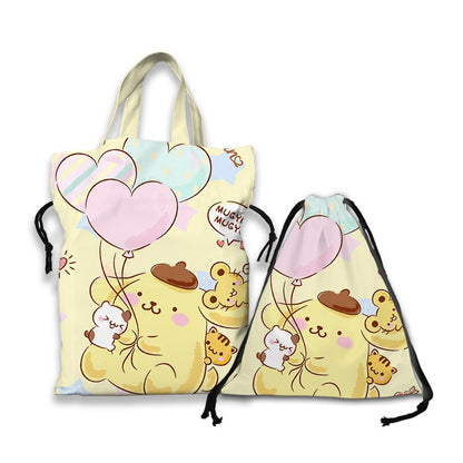 Kawaii Sanrio Cartoon Canvas Handbag Cute Gudetama Tote Bag Shopping Bag Handbag Drawstring Mouth Bag Creative Birthday Gifts