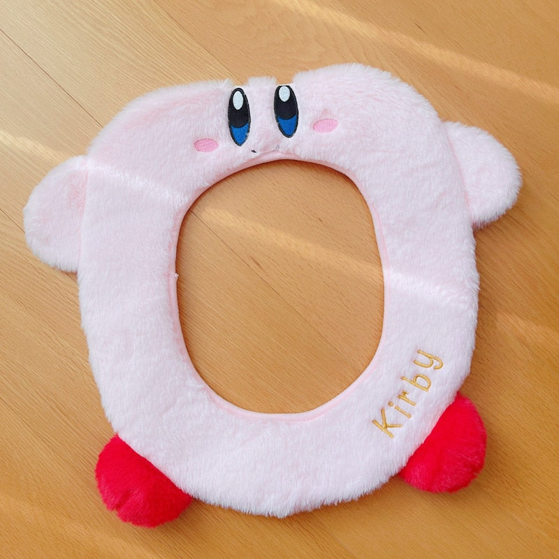 Kawaii Anime Star Kirby Cartoon Plush Winter Warm Toilet Seat Cover Mat Bathroom Toilet Pad Cushion Soft Washable Accessories