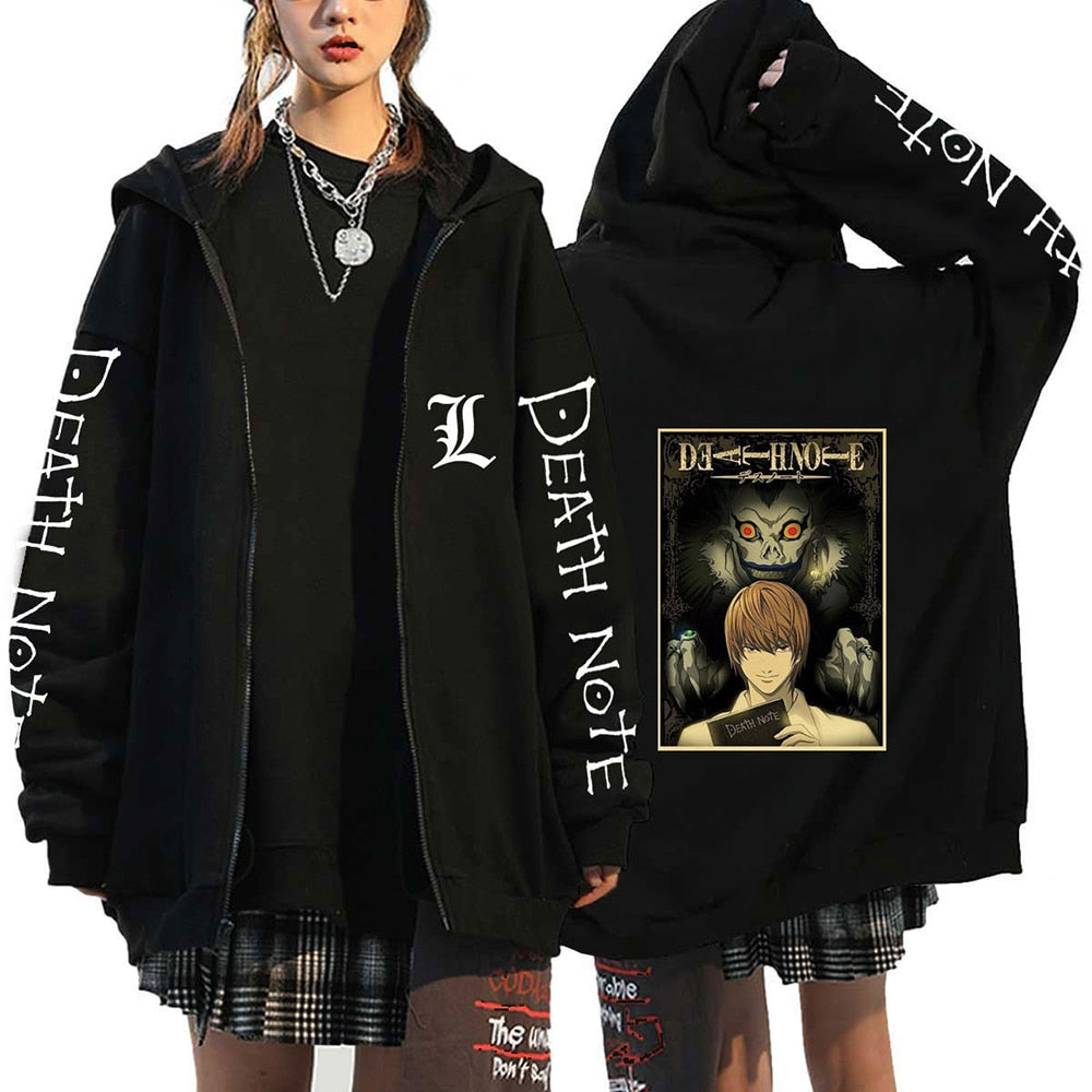 Anime Death Note Print Hoodies Japanese Anime Men&#39;s Zipper Jacket Harajuku Streetwear Zip Up Sweatshirts Oversized Y2K Coats