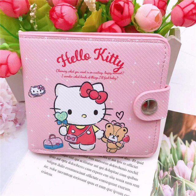 Sanrio Hello Kitty Pocketbook My Melody KT Cat Cinnamon Roll Pringle Kuromi PU Leather Wallet Cute Folding Card Bag Female Walle