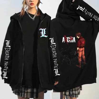 Anime Death Note Print Hoodies Japanese Anime Men&#39;s Zipper Jacket Harajuku Streetwear Zip Up Sweatshirts Oversized Y2K Coats