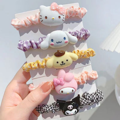 New Cartoon Sanrio Hello Kitty Cinnamoroll My Melody Kuromi Hair Ring Cute Sweet Girl Hair Accessories Simple Cartoon Headdress