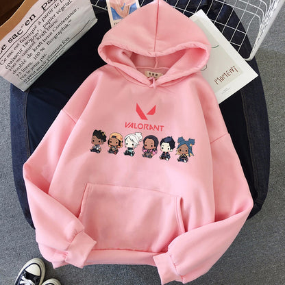 Valorant Anime Hoodie Jett Killjoy Streetwear Oversized Sweatshirt Cute Cartoon Print Top Unisex Students Pullovers