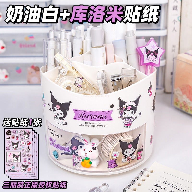 Sanrio Cartoon Rotating Pen Holder Kuromi Melody Cinnamoroll Kawaii Desktop Storage Box Stationery Shop Wholesale