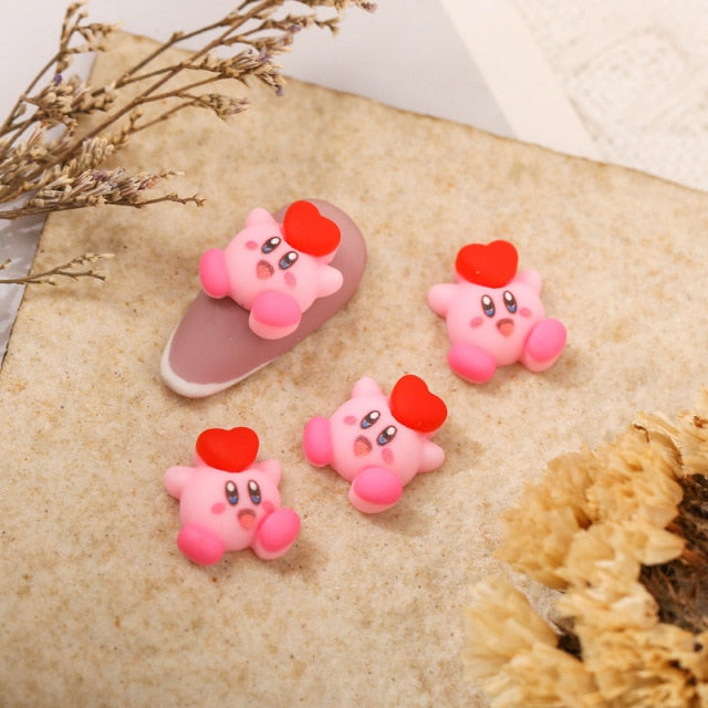 Pink Star Kirby Nail Charms Rhinestone Decoration Kawaii Cartoon Nail Jewelry Gems for Acrylic Nail Accessories