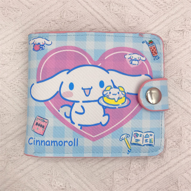 Sanrio Hello Kitty Pocketbook My Melody KT Cat Cinnamon Roll Pringle Kuromi PU Leather Wallet Cute Folding Card Bag Female Walle