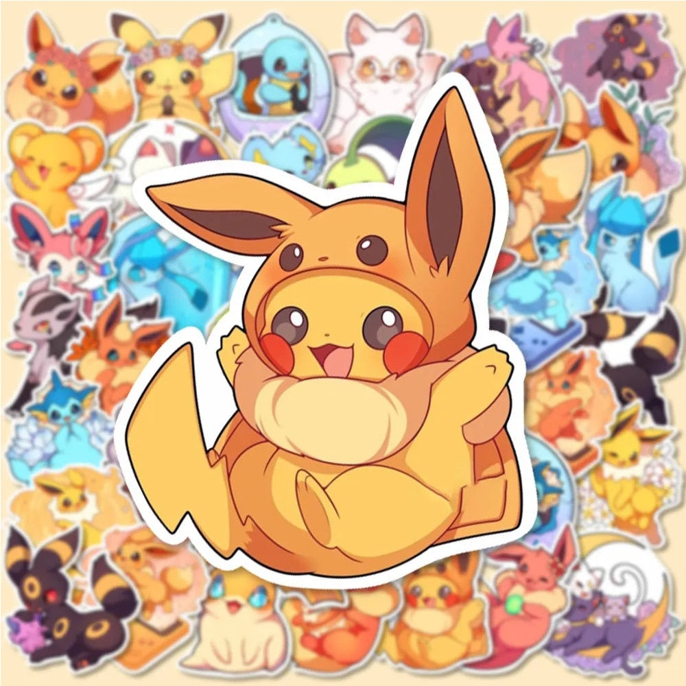 10/30/50/100pcs Kawaii Pokemon Anime Cartoon Stickers Cute Aesthetic Decals Laptop Phone Car Suitcase Decoration Sticker Kid Toy