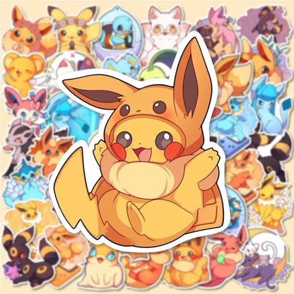 10/30/50/100pcs Kawaii Pokemon Anime Cartoon Stickers Cute Aesthetic Decals Laptop Phone Car Suitcase Decoration Sticker Kid Toy