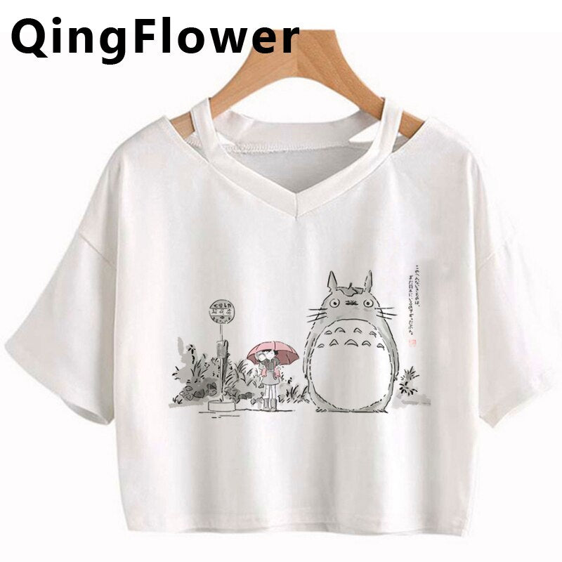 Japanese Spirited Away Hayao Miyazaki Anime Kawaii Print Women Harajuku Aesthetic Tshirt White Tops Anime Female T Shirt