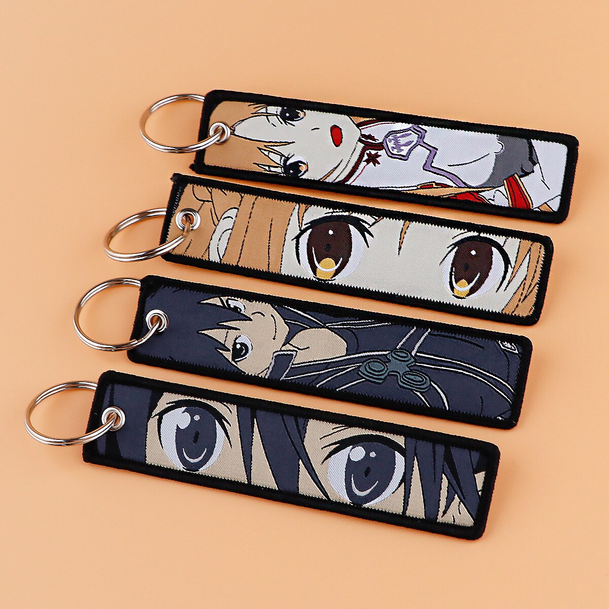 Sword Art Online Embroidery Keys Holder For Motorcycles Keychain for Car Keys Backpack Chaveiro Key Ring Anime Accessories Gifts