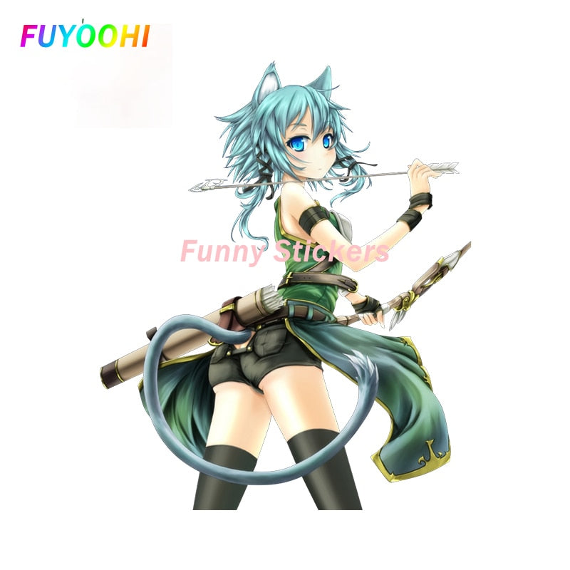 FUYOOHI Play Stickers for Sword Art Online Sexy Green Girl PVC Car Stickers Bumper Scratch-Proof Refrigerator Decal Decoration