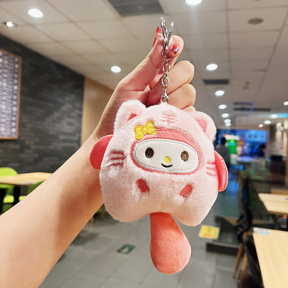 Sanrio Plush Keychain Hello Kitty MyMelody Kuromi Cinnamoroll Cartoon Animal Stuffed School Bag Pendant Backpack Decoration Doll