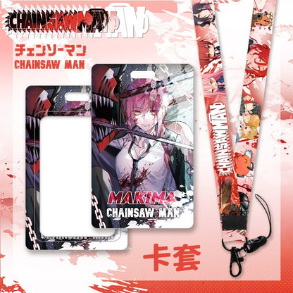 Anime Chainsaw Man Keychain Cartoon Cosplay Figure Lanyard Cartoon ID Bank Credit Card Set Hold Neck Strap Accessories Kids Gift