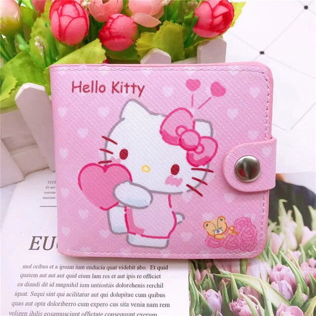 Sanrio Hello Kitty Pocketbook My Melody KT Cat Cinnamon Roll Pringle Kuromi PU Leather Wallet Cute Folding Card Bag Female Walle