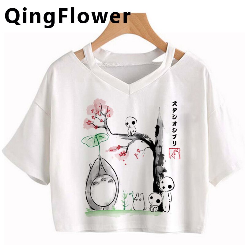 Japanese Spirited Away Hayao Miyazaki Anime Kawaii Print Women Harajuku Aesthetic Tshirt White Tops Anime Female T Shirt