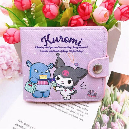 Sanrio Hello Kitty Pocketbook My Melody KT Cat Cinnamon Roll Pringle Kuromi PU Leather Wallet Cute Folding Card Bag Female Walle