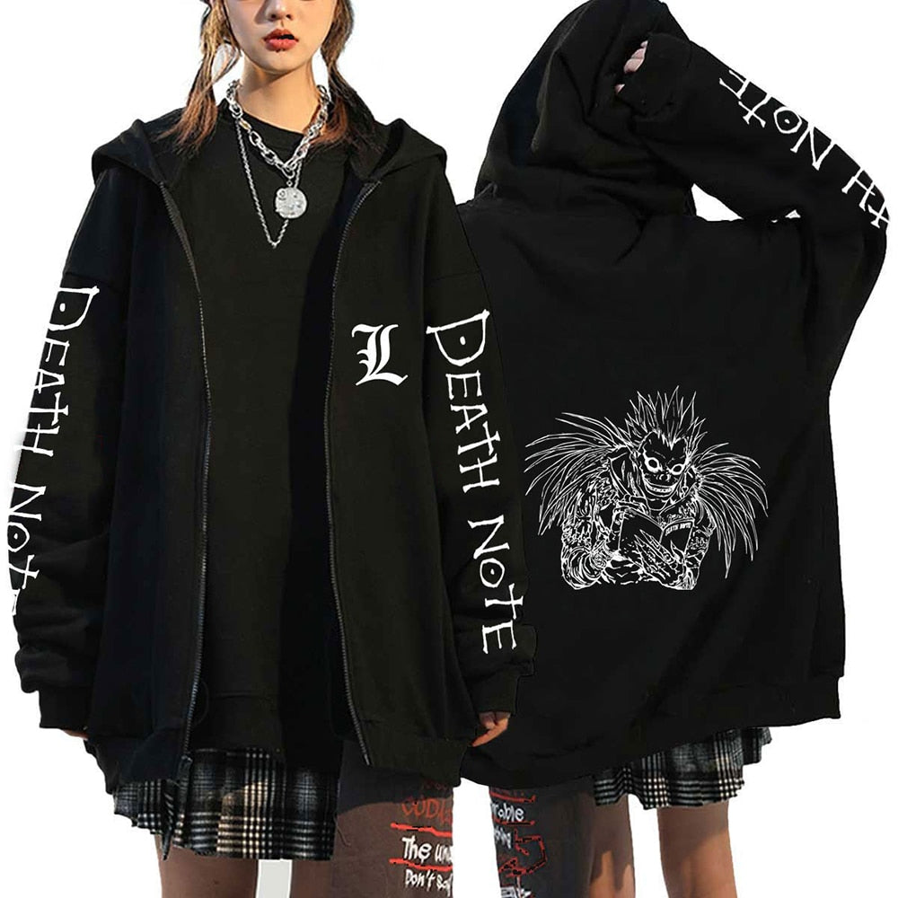 Anime Death Note Print Hoodies Japanese Anime Men&#39;s Zipper Jacket Harajuku Streetwear Zip Up Sweatshirts Oversized Y2K Coats