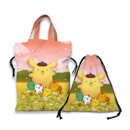 Kawaii Sanrio Cartoon Canvas Handbag Cute Gudetama Tote Bag Shopping Bag Handbag Drawstring Mouth Bag Creative Birthday Gifts