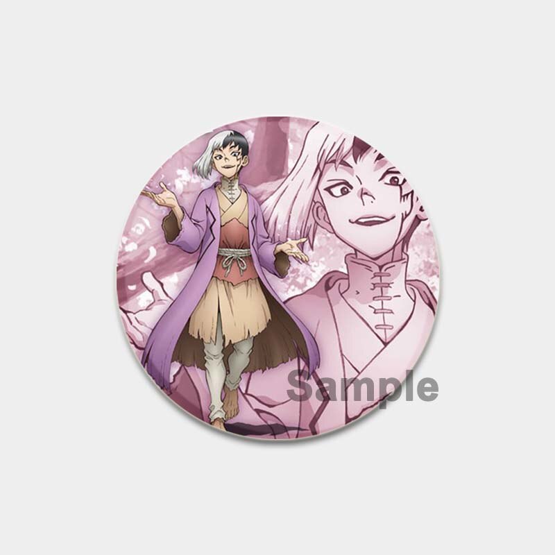 Dr. Stone Cute Enamel Pin Badges Manga Lapel Pins for Backpacks 58mm Round Anime Brooches on Clothes Jewelry Accessories Gifts