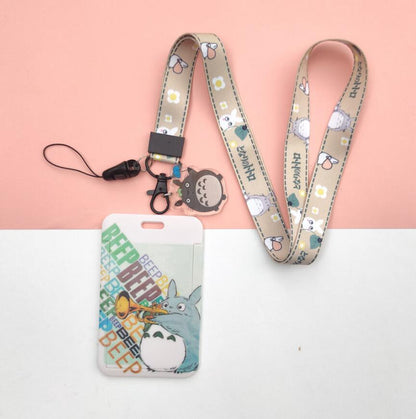 1 Set Cartoon MY NEIGHBOUR TOTORO PVC Card Cover Student Campus Hanging Neck Bag Card Holder Lanyard ID Card Holders key chain