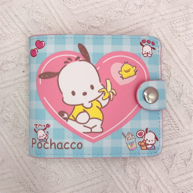 Sanrio Hello Kitty Pocketbook My Melody KT Cat Cinnamon Roll Pringle Kuromi PU Leather Wallet Cute Folding Card Bag Female Walle