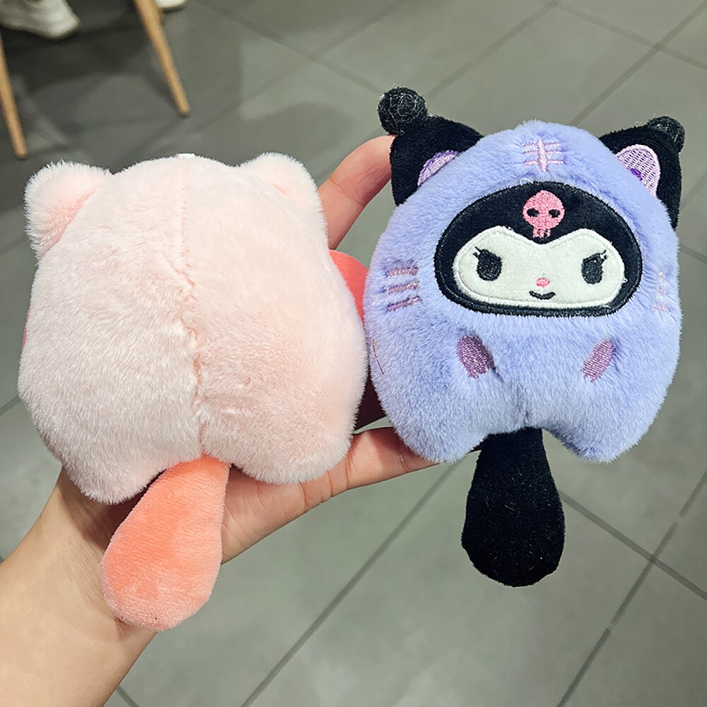 Sanrio Plush Keychain Hello Kitty MyMelody Kuromi Cinnamoroll Cartoon Animal Stuffed School Bag Pendant Backpack Decoration Doll