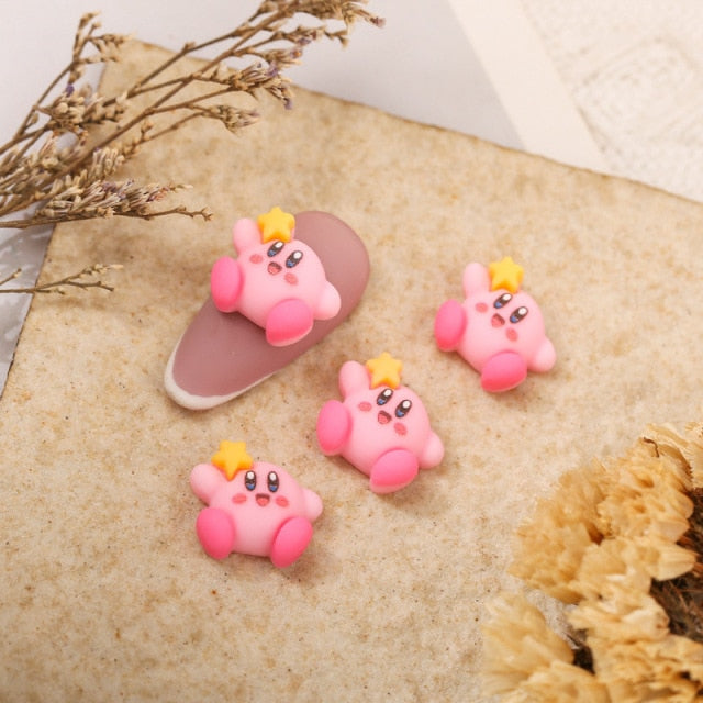 Pink Star Kirby Nail Charms Rhinestone Decoration Kawaii Cartoon Nail Jewelry Gems for Acrylic Nail Accessories