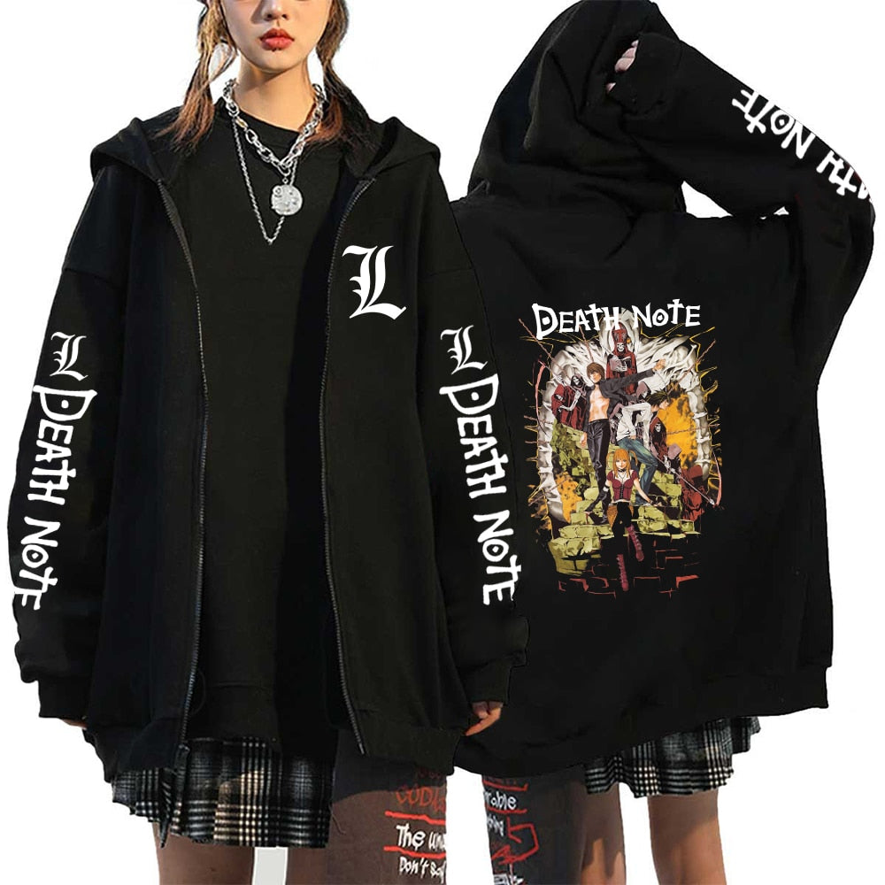 Anime Death Note Print Hoodies Japanese Anime Men&#39;s Zipper Jacket Harajuku Streetwear Zip Up Sweatshirts Oversized Y2K Coats