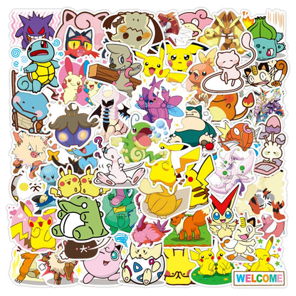 50pcs Kawaii Pokemon Anime Stickers Pikachu Stickers Laptop Suitcase Skateboard Guitar Phone Cartoon Stickers Kid Gift Toys