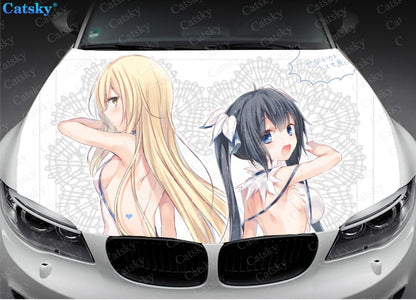 DanMachi Sexy Anime Girl Print Car Hood Vinyl Stickers Wrap Vinyl Film Engine Cover Decals Sticker Universal Fit Any Car