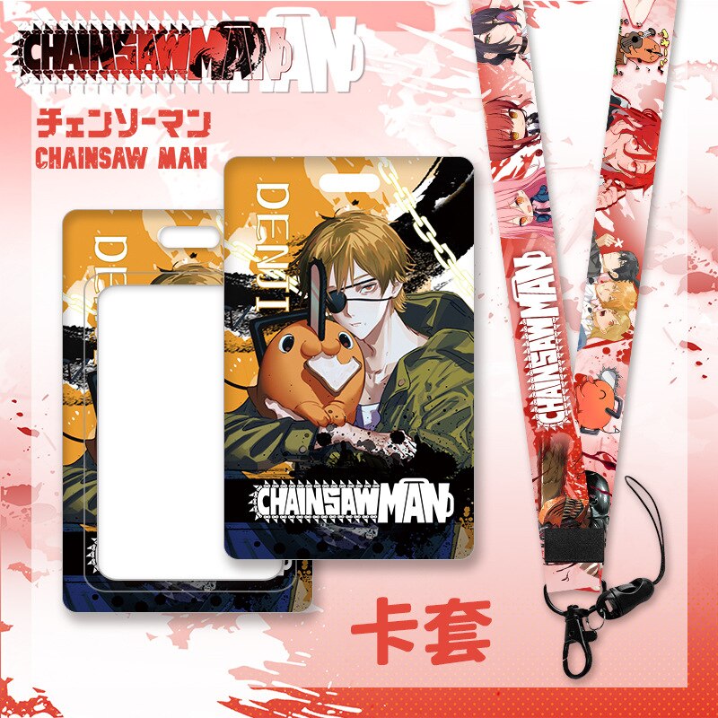 Anime Chainsaw Man Keychain Cartoon Cosplay Figure Lanyard Cartoon ID Bank Credit Card Set Hold Neck Strap Accessories Kids Gift