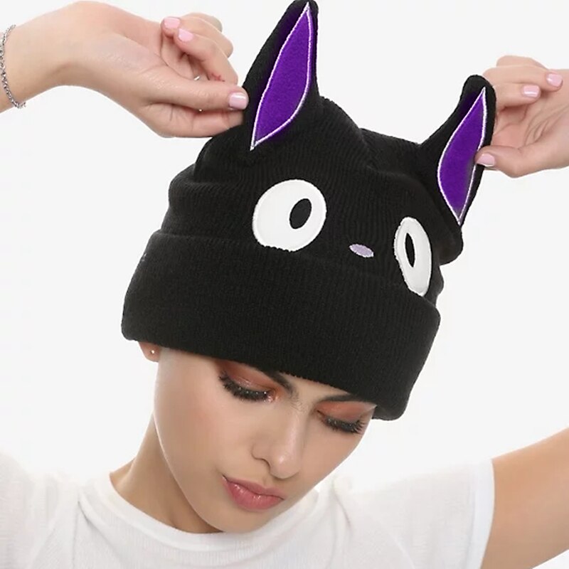 Cartoon Cute Anime Kiki&#39;s Delivery Service Cat Jiji Black Cat Beanie Winter Warm Wool Blends Soft Warm Knitted Cap Hat Studio Ghibli